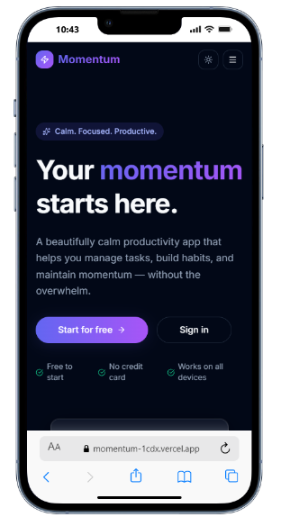 Momentum mobile view